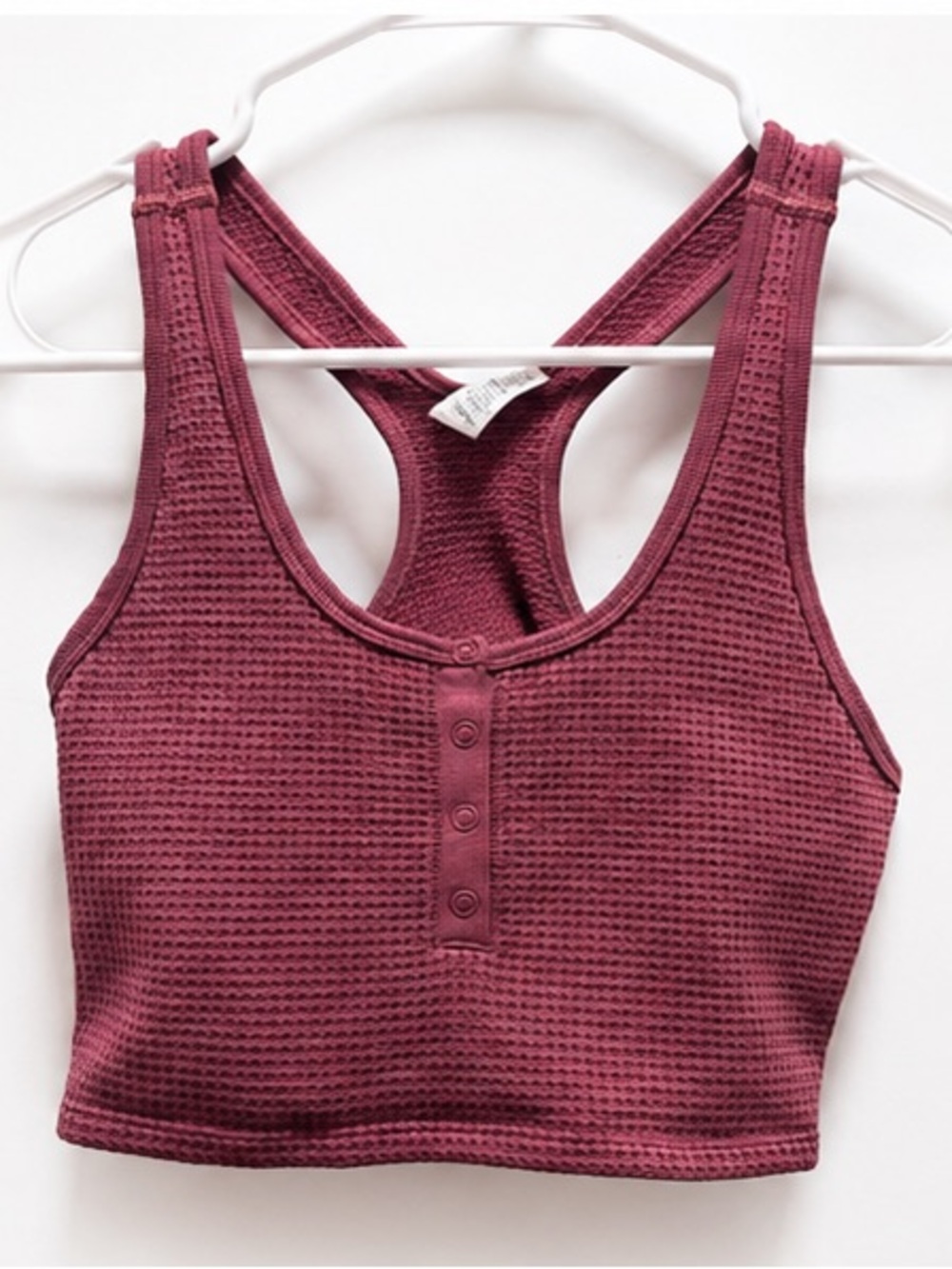 Aerie OFFLINE Mauve Waffle Knit Henley Sports Bra Medium Racerback Crop Tank